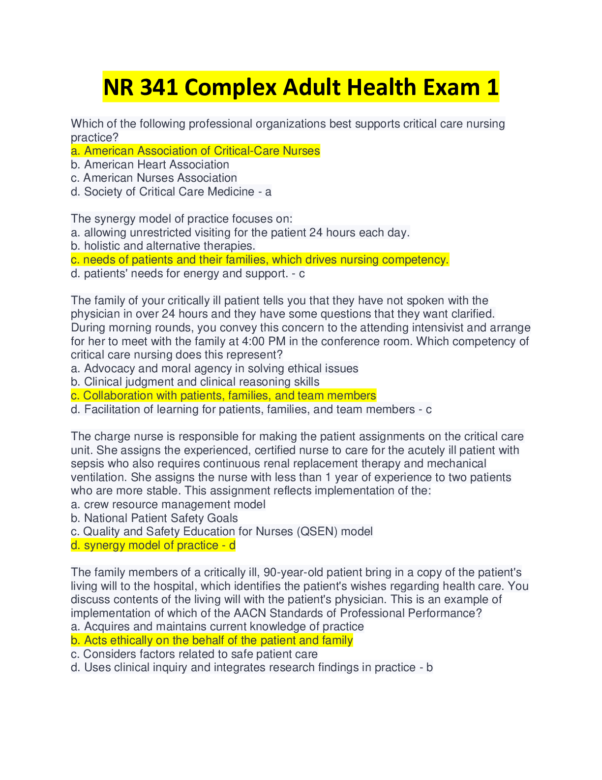 Preview image for NR 341 Complex Adult Health Exam 1 2022